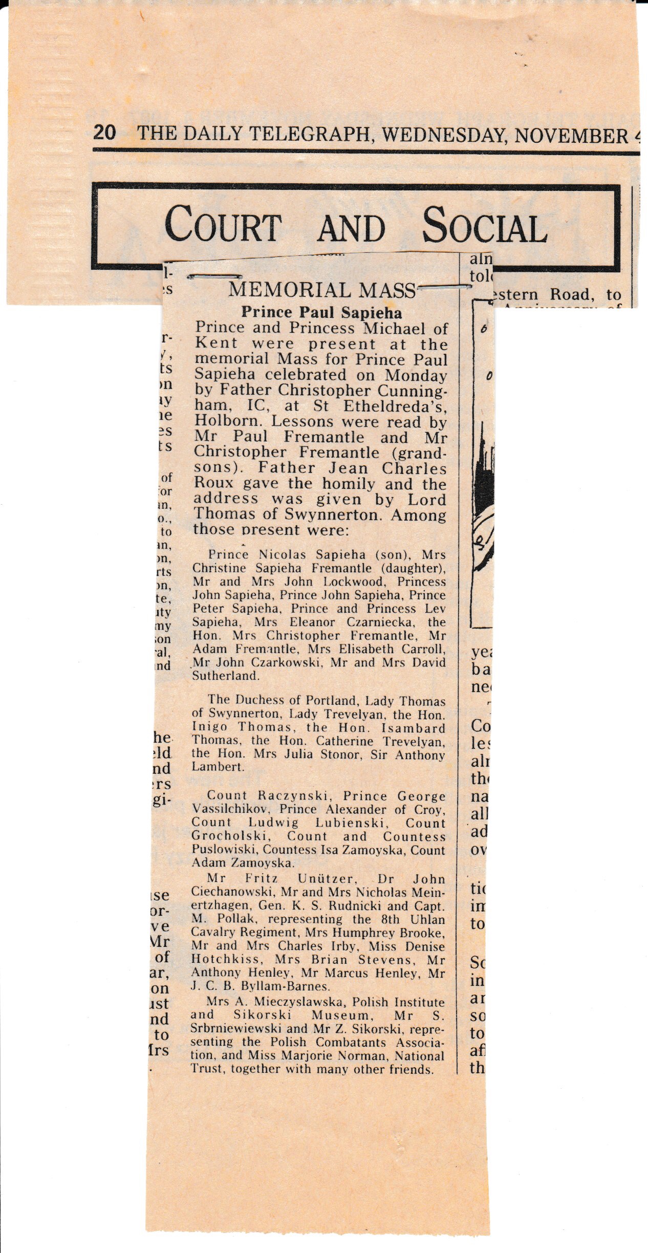 Telegraph memorial notice